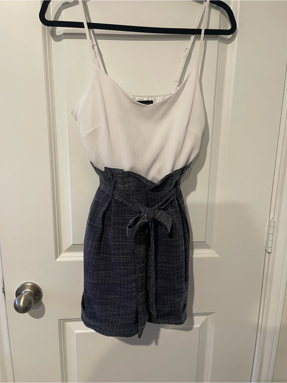 The Vintage Shop White & Navy Tie-Waist Romper